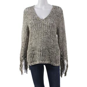 Derek Lam Women Gray Cotton V-Neck Long Sleeve Pullover Size XS